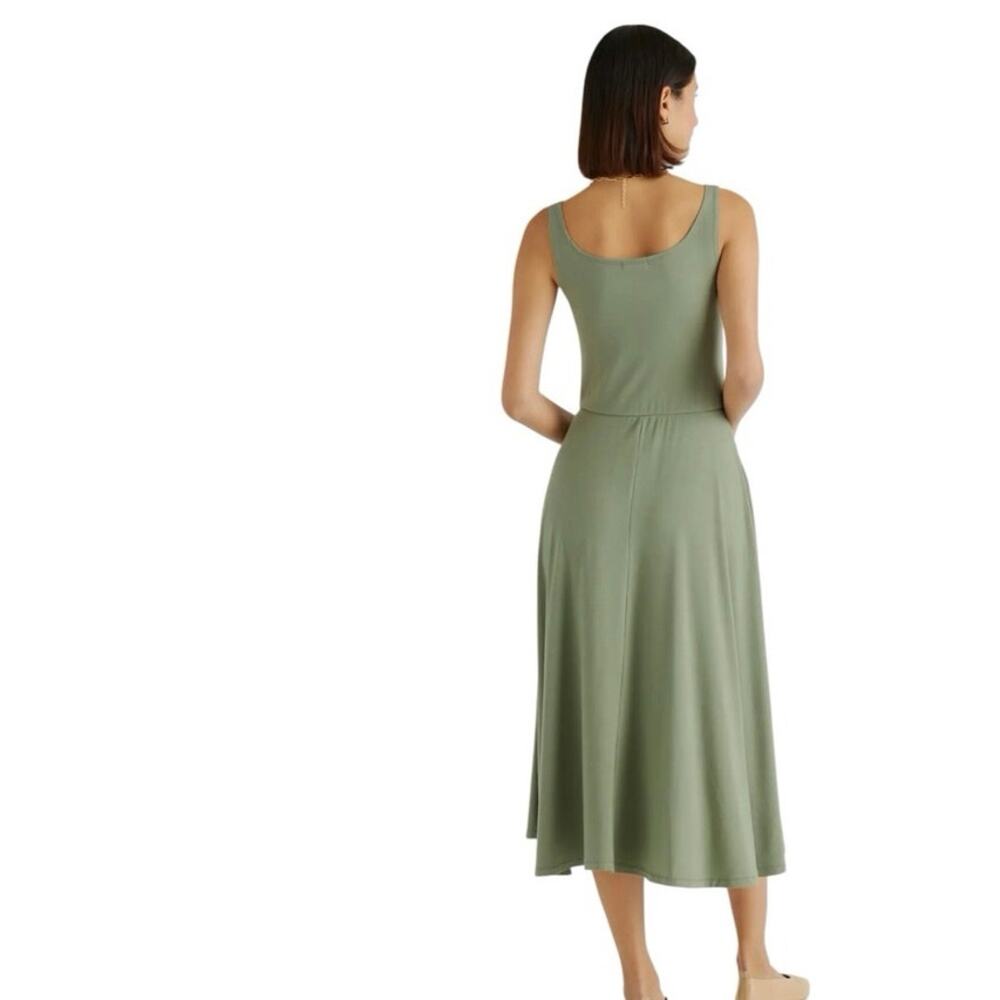Quince Tencel Jersey Fit & Flare Midi Dress, Green Sleeveless Scoop Neck, Large - Picture 4 of 5